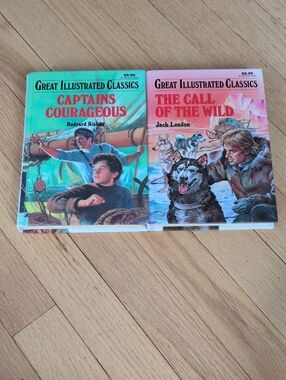 Vintage Great Illustrated Classics Hardcover Book Lot: Kipling & Jack London